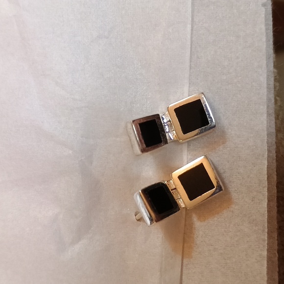 Sterling Silver 925 black and silver square earrings - Picture 3 of 7